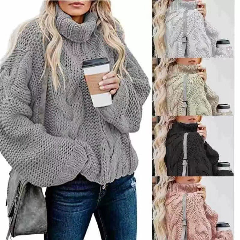 CJ Turtleneck Sweater in multiple colors featuring a cozy oversized design and cable knit texture